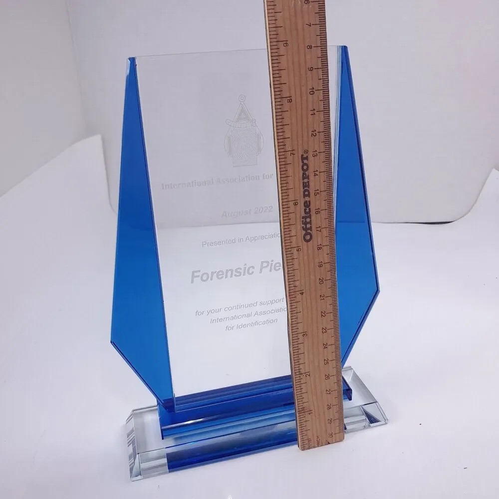 International Association for Identification Forensic Pieces glass award trophy